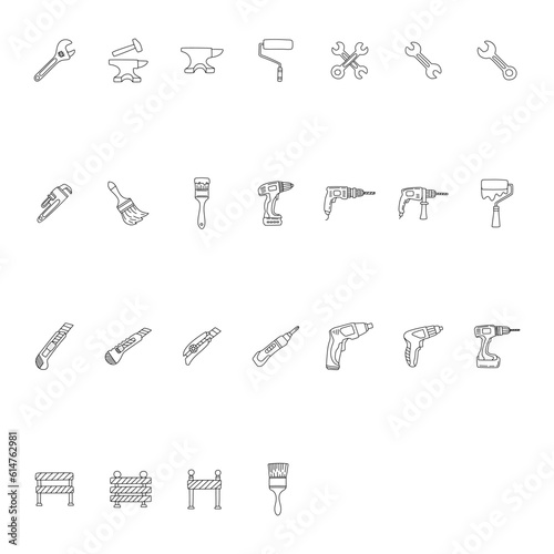 Doodle work tools industrial equipment. hand drawn Vector illustration