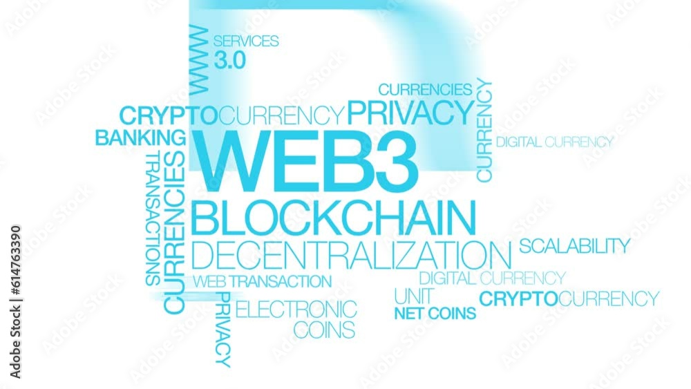 Web3 blockchain decentralization cryto blue tag cloud blue text words data currency 3.0 nft platform video conference web3 tagcloud cryptocurrency bitcoin ethereum big data center white background 