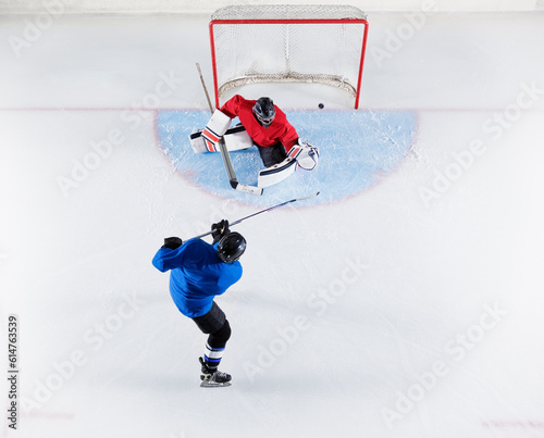 Canvas Print Hockey player scoring a goal