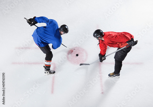 Photography Hockey opponents in opening face off