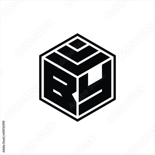 BY Logo monogram with hexagon geometric isolated outline design template