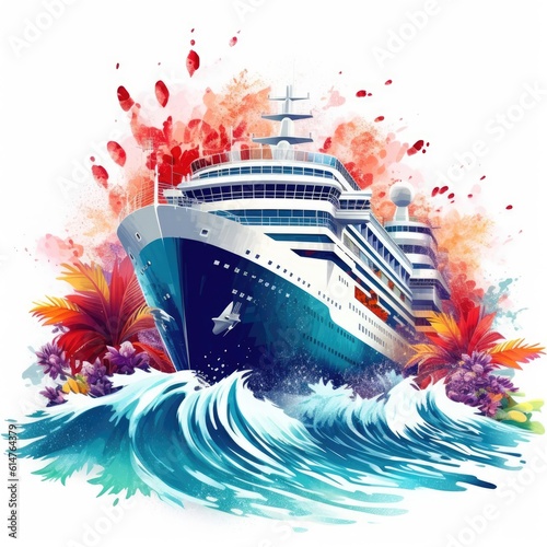 Wallpaper Mural Cruise ship, vector design for t-shirt, splashes and waves, bright tropical design, california, miami Torontodigital.ca