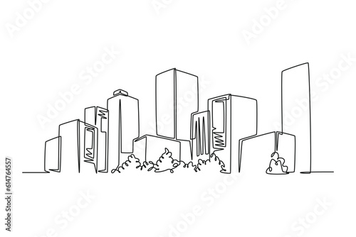 Single one line drawing beautiful building. City concept. Continuous line draw design graphic vector illustration.