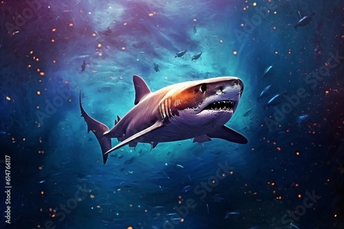 Surreal Shark in Space Abstract Spaceship and Galaxy Illustration. Generative AI ©  Creative_studio