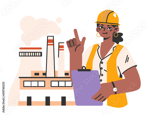 Safety or ecology female inspector. Public organization worker