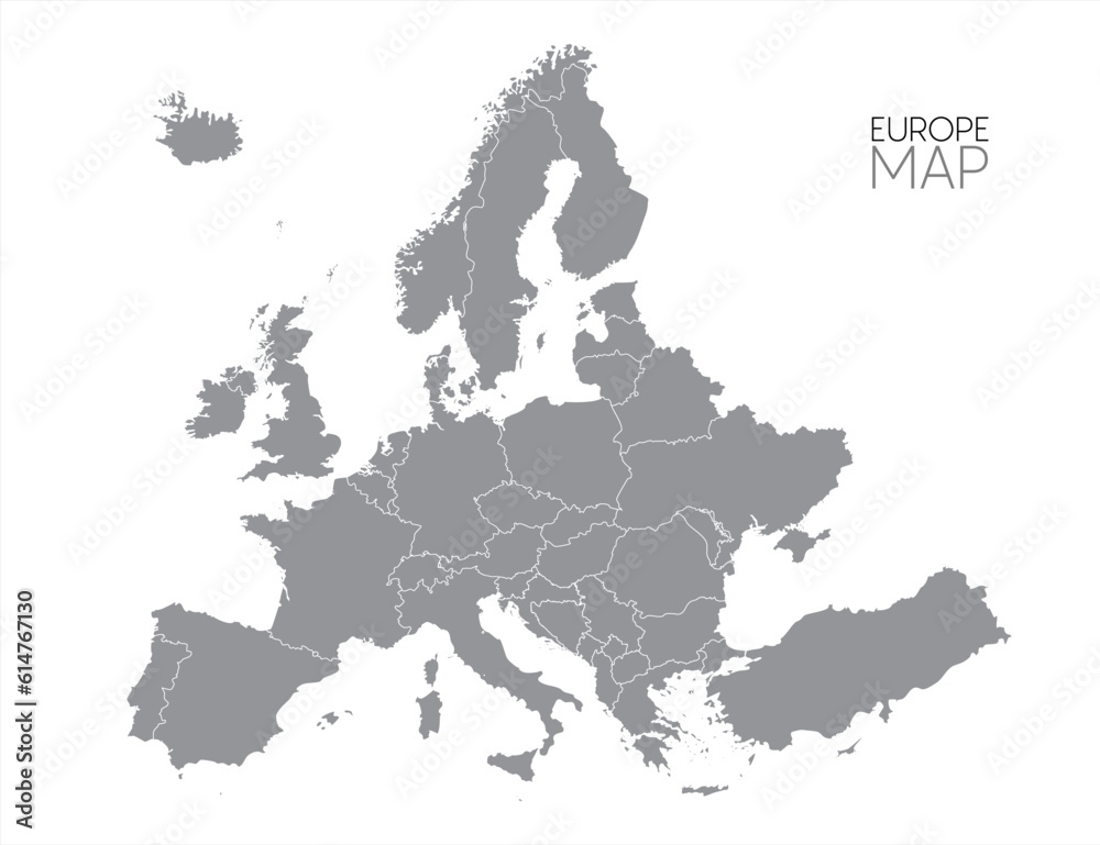 Europe with countries Map grey, vector 10 eps. - obrazy, fototapety, plakaty 