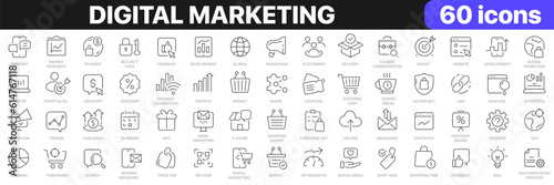 Digital marketing line icons collection. Promotion, advertising icons. UI icon set. Thin outline icons pack. Vector illustration EPS10
