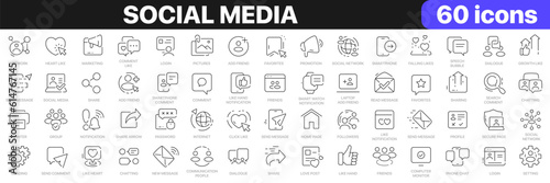 Social media line icons collection. Like, share, blog, comment icons. UI icon set. Thin outline icons pack. Vector illustration EPS10