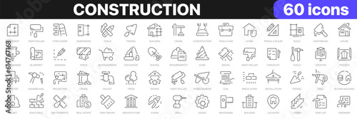 Print op canvas Construction line icons collection