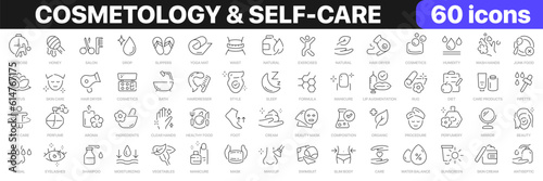 Cosmetology and self-care line icons collection. Skin care, fitness, beauty icons. UI icon set. Thin outline icons pack. Vector illustration EPS10 © stas111