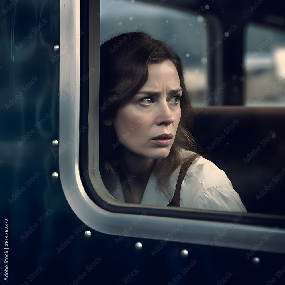 A woman looking out of the window, worried A woman looking out of the window, worried