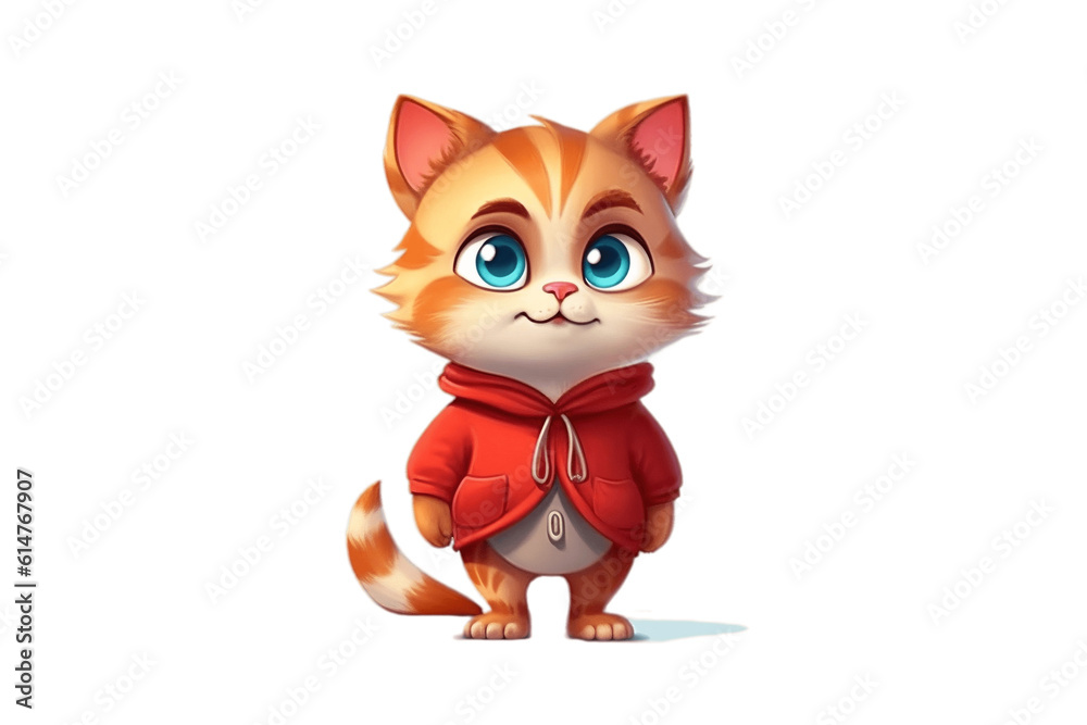 Adorable Cartoon Cat Character on Transparent Background. AI