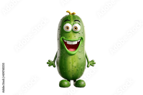 Cheerful Cartoon Cucumber Character on Transparent Background. AI