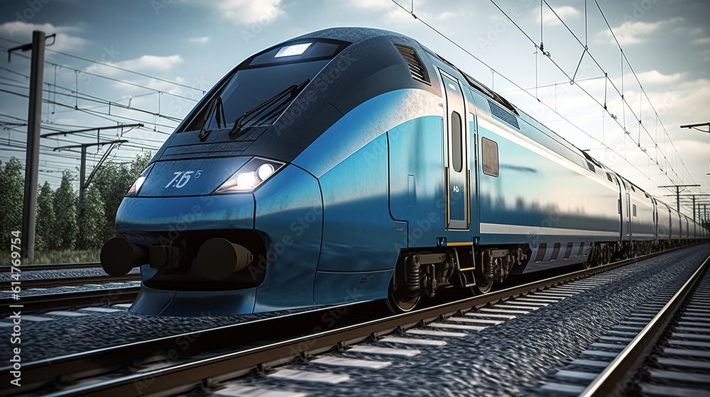 Naklejka premium Modern train at the station, generative AI.