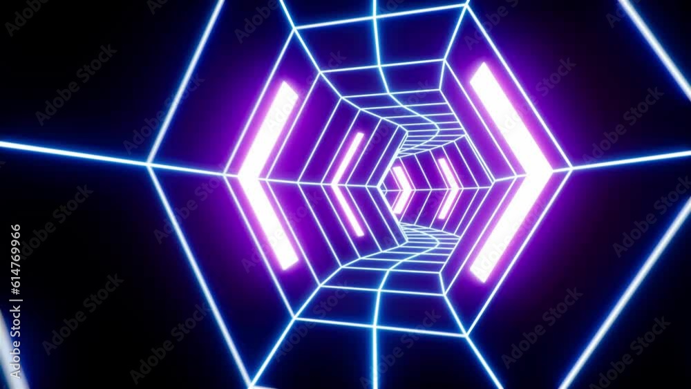 Rotating Retro Cyber Neon Grid Curved Tunnel VJ Loop