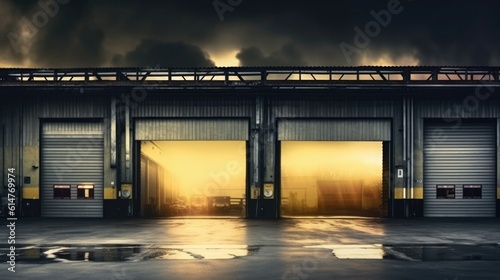 Automatic garage doors for industrial buildings. Generative ai