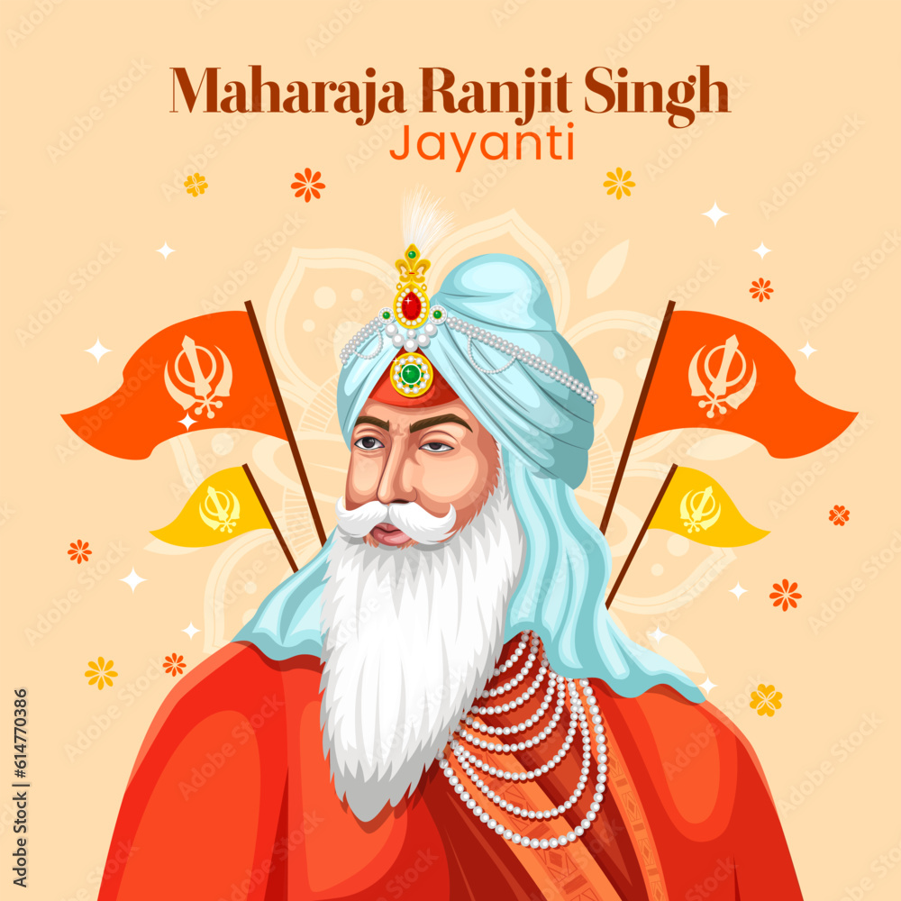 Stock Vector illustration of Maharaja Ranjit Singh, the first emperor of the Sikh empire