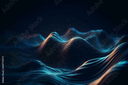 Abstract waves on a dark blue Christmas background, digitally created. Generative AI