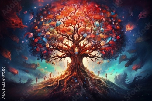 Tree of Life Fantasy Art Concept with Spiritual Symbolism. Generative AI