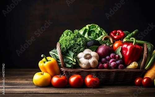 Assorted Fresh Produce on Table. Generative AI