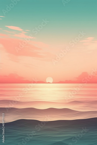 a minimalist mobile wallpaper showcasing a serene seascape with soft waves and a distant shoreline. AI generative