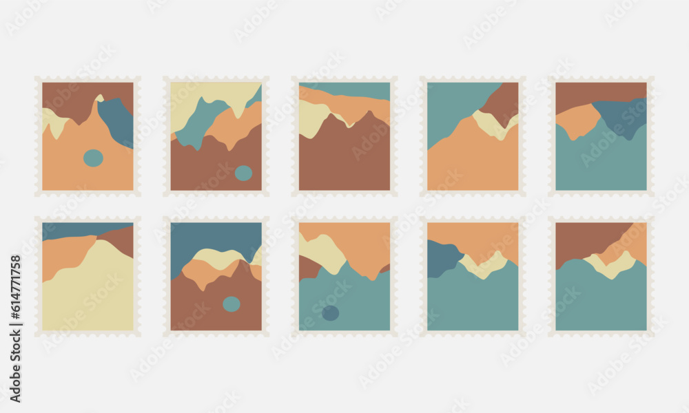 Set of postal stamps and postmarks, isolated on white background, vector illustration. Set of postal stamps and postmarks, isolated on white background, vector illustration.