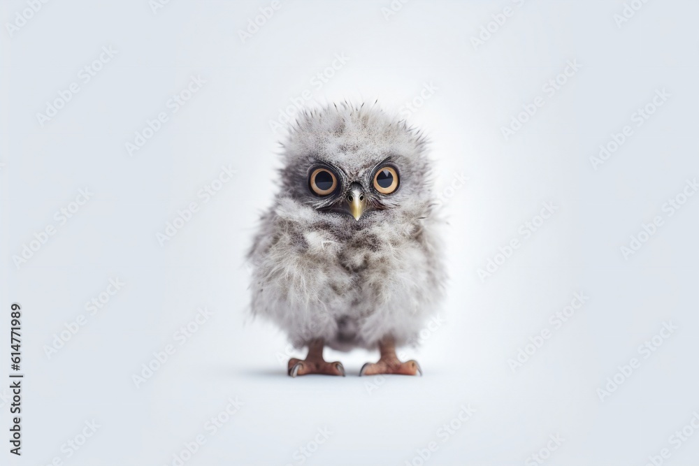 Cute micro baby owl on white background Generative AI Cute micro baby owl on white background Generative AI