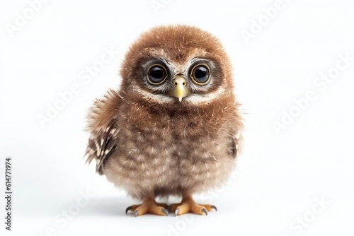 Cute micro baby owl on white background Generative AI