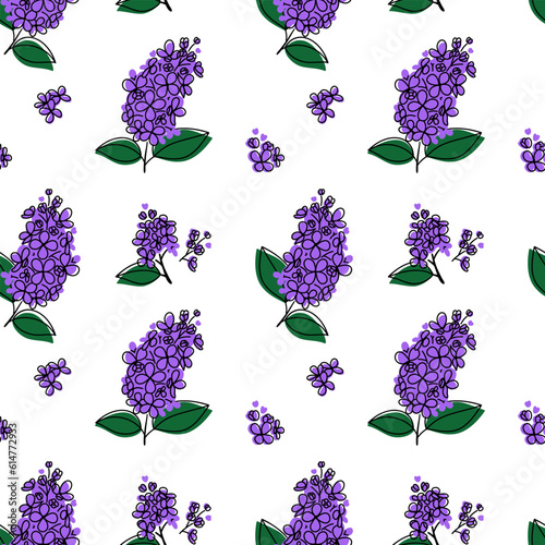 Seamless floral pattern lilac in abstract flat style on white background