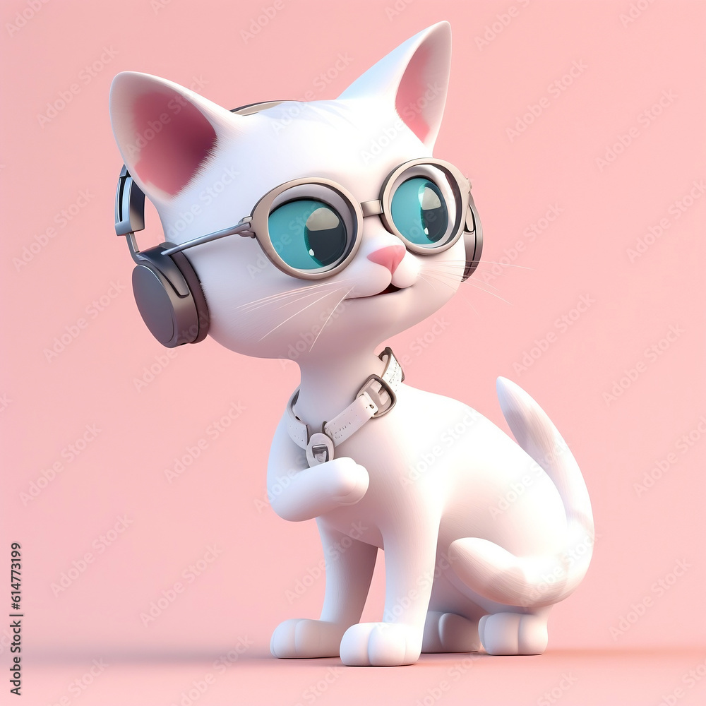 cute white cat animation style,Generative AI