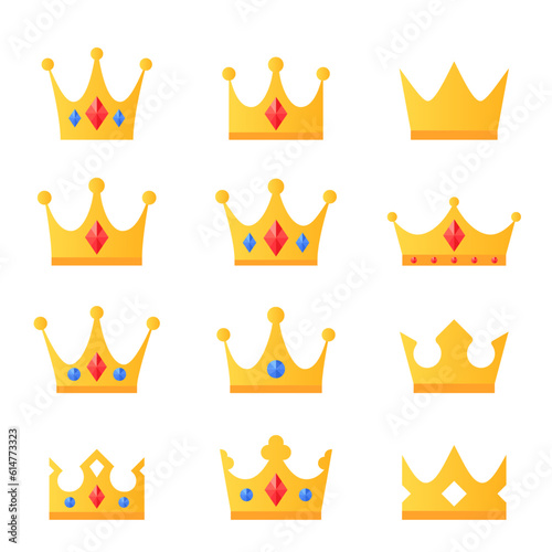 Crown icons, set of flat style illustrations