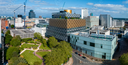 Aerial view of the library of Birmingham, Baskerville House, Centenary Square, Birmingham, West Midlands, England, United Kingdom. photo