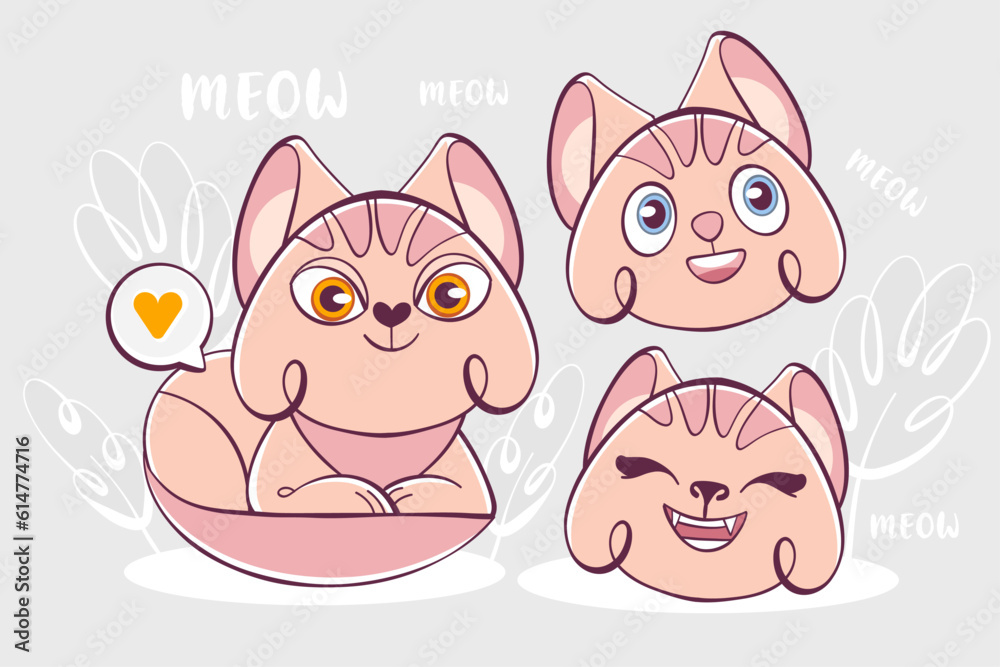 Set of vector emotion character cute cat in cartoon style. Set of vector emotion character cute cat in cartoon style.