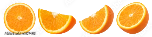 Obraz  z motywem half orange fruit and slice isolated, Orange fruit macro studio photo, transparent png, PNG format, cut out