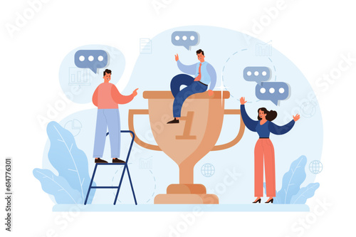 Group of people celebrating an overall victory. Teamwork or friends