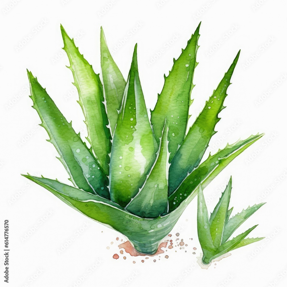 Watercolor painting of aloe vera leaves on white background Generative AI Illustration Watercolor painting of aloe vera leaves on white background Generative AI Illustration