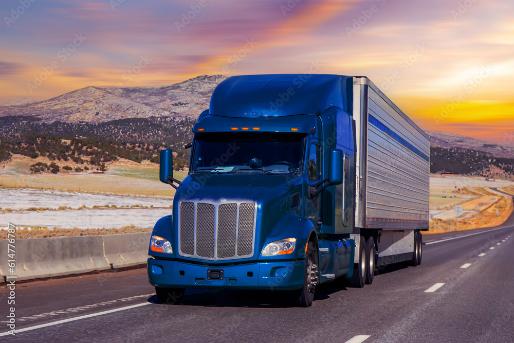 Semi Trucks on road, USA. Trucking in Nevada, USA