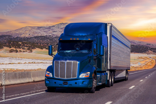 Semi Trucks on road, USA. Trucking in Nevada, USA