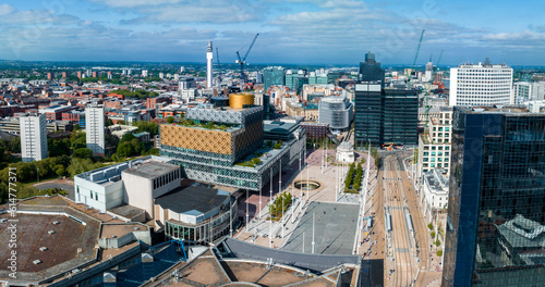 Aerial view of the library of Birmingham, Baskerville House, Centenary Square, Birmingham, West Midlands, England, United Kingdom. photo