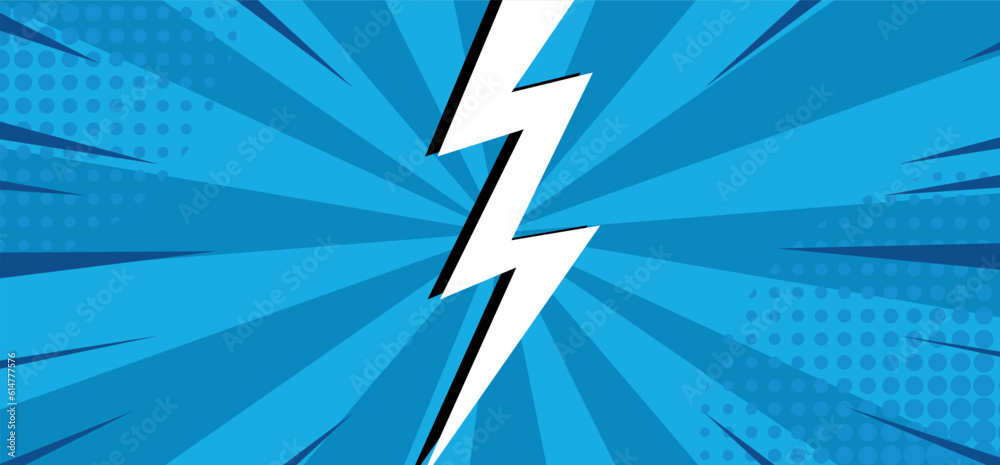 Pop art comic blue background with flash. background Cartoon blue Illustration Vector