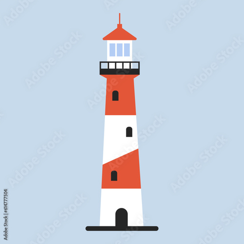 Lighthouse on a sky. Vector sea lighthouse. Beautiful beacon.