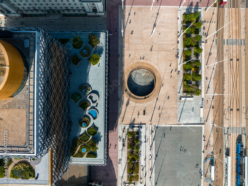Aerial view of the library of Birmingham, Baskerville House, Centenary Square, Birmingham, West Midlands, England, United Kingdom. photo