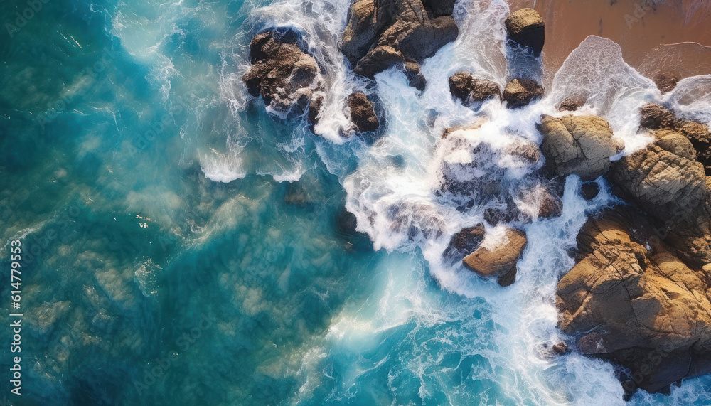 Waves and Foamy Sea Coastal Aerial  Top View Drone Shot