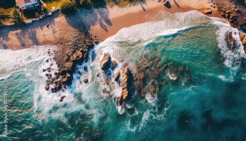 Coastal Aerial Satellite Drone Photography of Waves and Blue Waters  photo