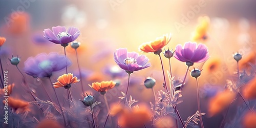 Springtime Beauty. Abstract Pastel Background of Blossoming Flowers and Trees in Nature