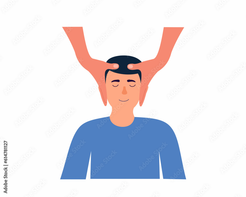 Young man receiving massage at spa salon Health care and head relaxation. Young man receiving massage at spa salon Health care and head relaxation.