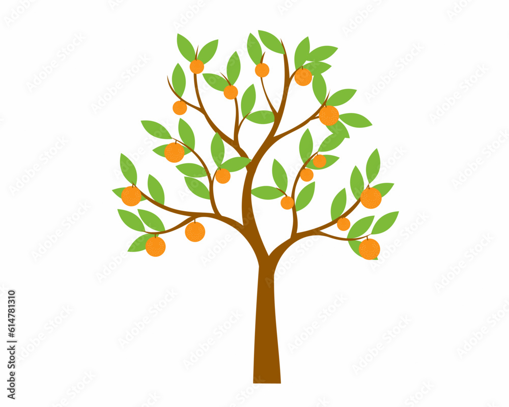 orange tree healthy fruit Vector illustration in flat style.
