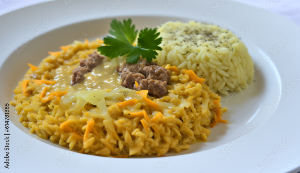 Risotto With Ground Beef Cabbage, Generative AI