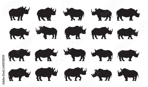 African Rhinoceros Rhino silhouette collection vector, isolated on white background