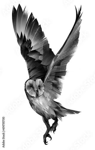 sketch owl bird in flight on a white background